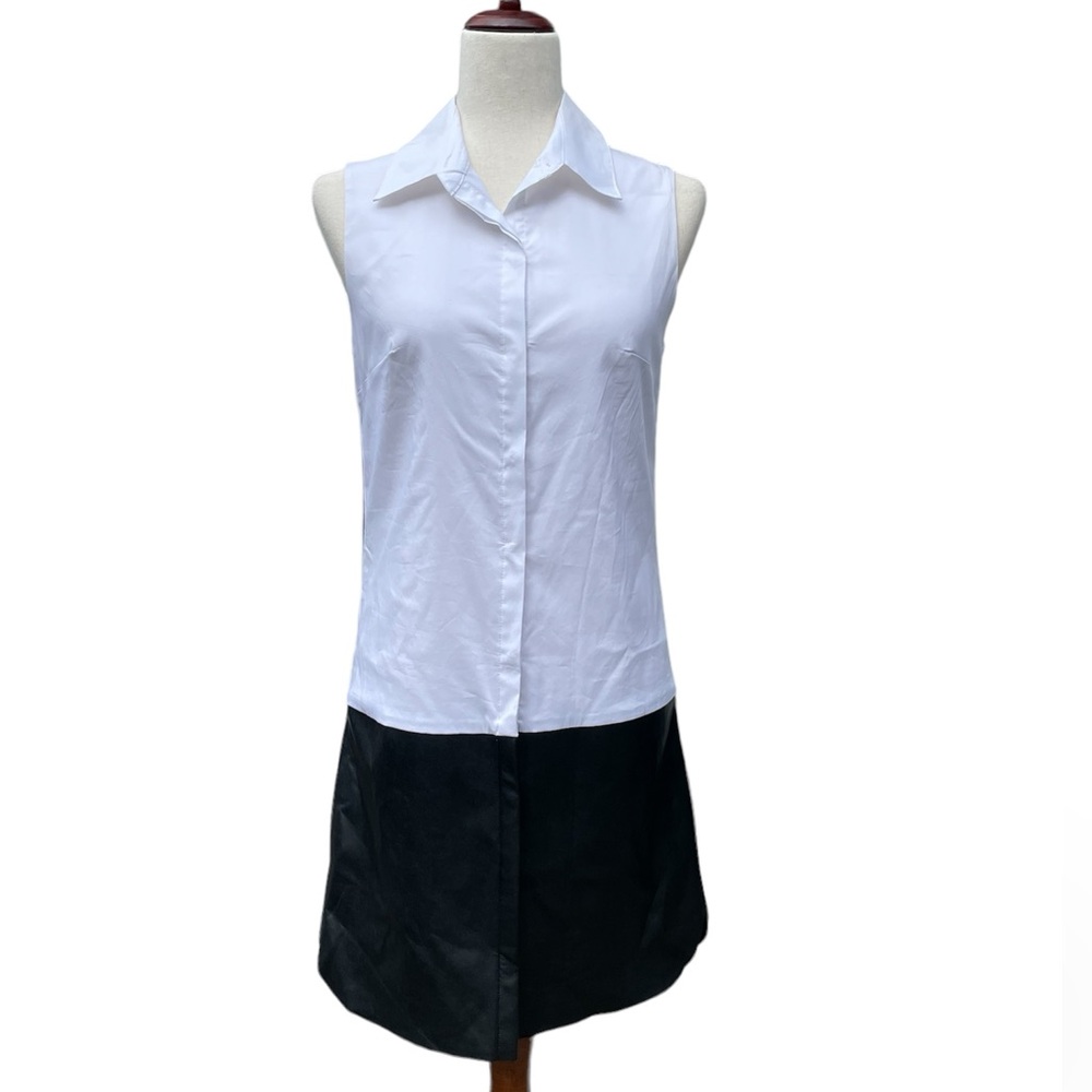 Bailey 44 Shirt Dress Black White sleeveless button up with faux leather Small - Picture 2 of 16